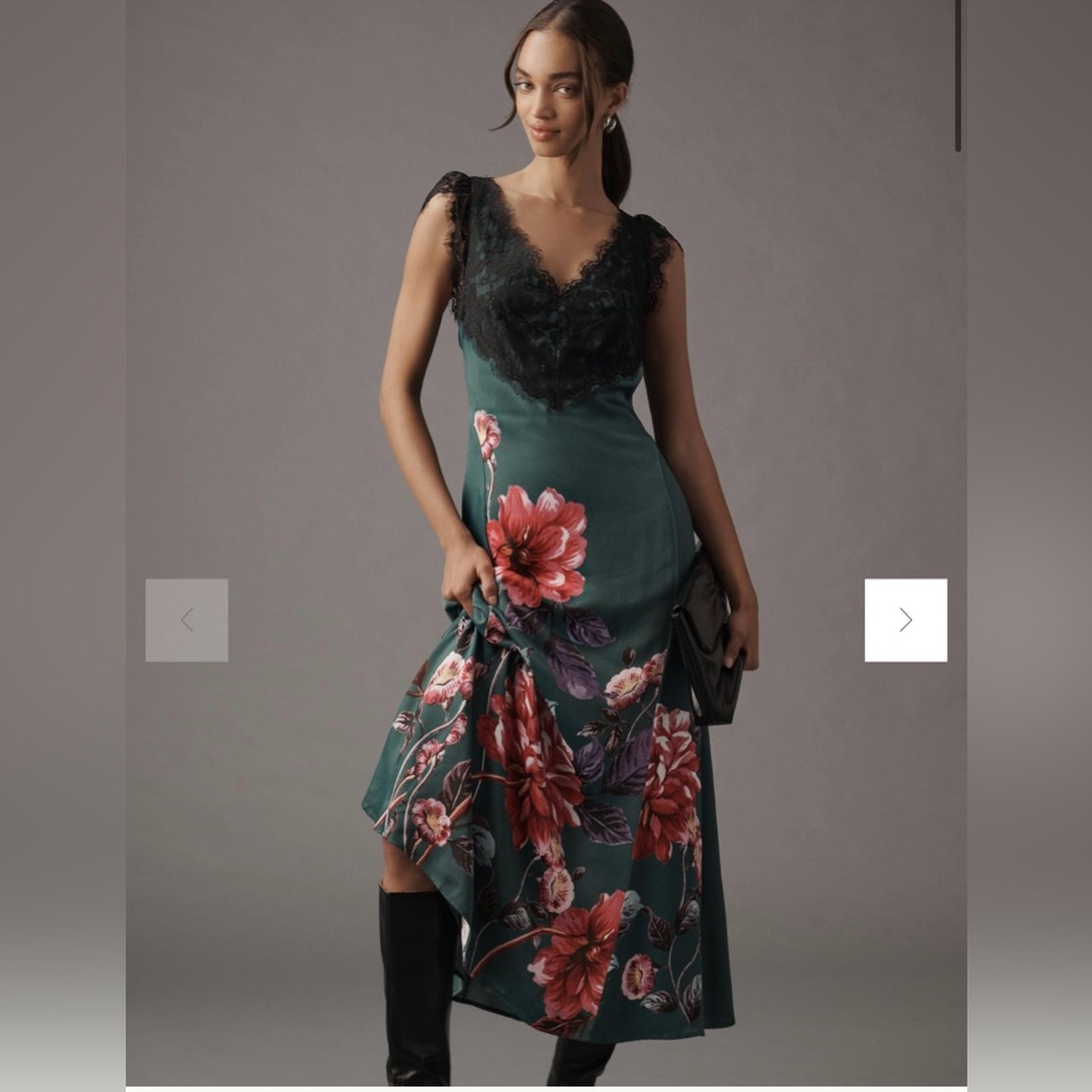 Anthropologie Sleeveless Lace-Bodice Slip Midi Dress